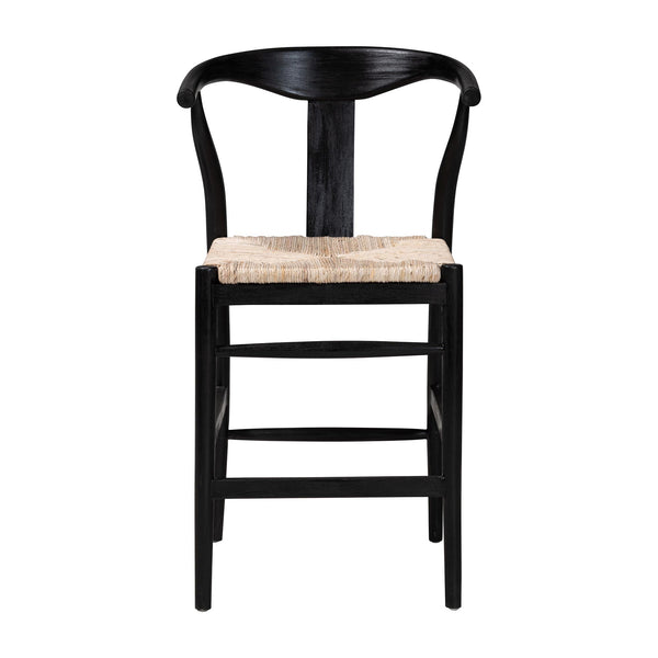 Baxton Studio Bali & Pari Handwoven Rattan Counter Stool Mahogany Frame Boho Coastal Kitchen Seating Black/Natural Brown Frame: Mahogany Wood; Seat: Banana Rope 21.7W x 22.6D x 36.6H Fika-Black Wood/Abaca White Weaving-CS