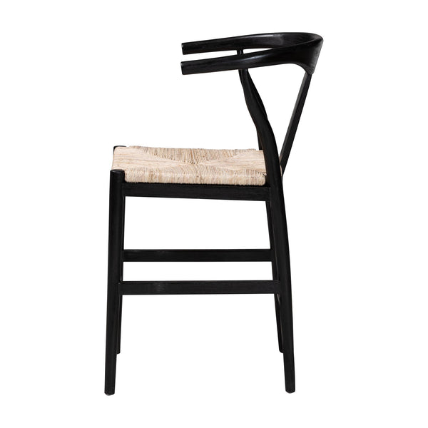 Baxton Studio Bali & Pari Handwoven Rattan Counter Stool Mahogany Frame Boho Coastal Kitchen Seating Black/Natural Brown Frame: Mahogany Wood; Seat: Banana Rope 21.7W x 22.6D x 36.6H Fika-Black Wood/Abaca White Weaving-CS