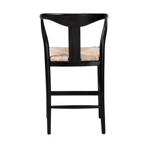 Baxton Studio Bali & Pari Handwoven Rattan Counter Stool Mahogany Frame Boho Coastal Kitchen Seating Black/Natural Brown Frame: Mahogany Wood; Seat: Banana Rope 21.7W x 22.6D x 36.6H Fika-Black Wood/Abaca White Weaving-CS