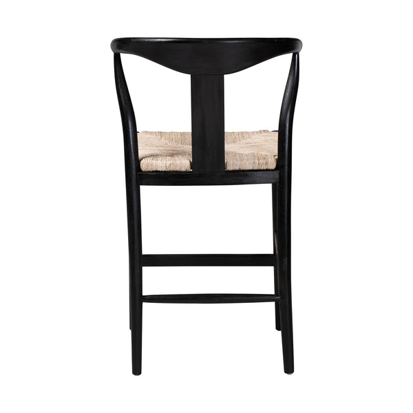 Baxton Studio Bali & Pari Handwoven Rattan Counter Stool Mahogany Frame Boho Coastal Kitchen Seating Black/Natural Brown Frame: Mahogany Wood; Seat: Banana Rope 21.7W x 22.6D x 36.6H Fika-Black Wood/Abaca White Weaving-CS