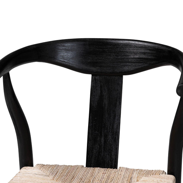 Baxton Studio Bali & Pari Handwoven Rattan Counter Stool Mahogany Frame Boho Coastal Kitchen Seating Black/Natural Brown Frame: Mahogany Wood; Seat: Banana Rope 21.7W x 22.6D x 36.6H Fika-Black Wood/Abaca White Weaving-CS