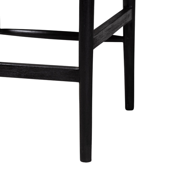 Baxton Studio Bali & Pari Handwoven Rattan Counter Stool Mahogany Frame Boho Coastal Kitchen Seating Black/Natural Brown Frame: Mahogany Wood; Seat: Banana Rope 21.7W x 22.6D x 36.6H Fika-Black Wood/Abaca White Weaving-CS