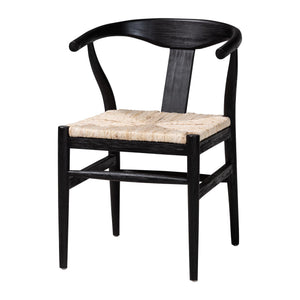 Baxton Studio Bali & Pari Handwoven Natural Dining Chairs with Solid Mahogany Legs Bohemian Coastal Style Black/Natural Brown Mahogany Wood / Banana Rope 21.7W x 23.6D x 29.1H Fika-Black Wood/Abaca White Weaving-DC