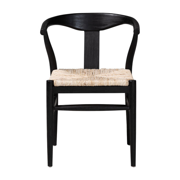 Baxton Studio Bali & Pari Handwoven Natural Dining Chairs with Solid Mahogany Legs Bohemian Coastal Style Black/Natural Brown Mahogany Wood / Banana Rope 21.7W x 23.6D x 29.1H Fika-Black Wood/Abaca White Weaving-DC