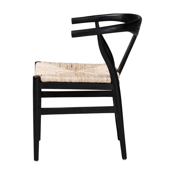 Baxton Studio Bali & Pari Handwoven Natural Dining Chairs with Solid Mahogany Legs Bohemian Coastal Style Black/Natural Brown Mahogany Wood / Banana Rope 21.7W x 23.6D x 29.1H Fika-Black Wood/Abaca White Weaving-DC