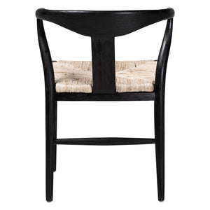 Baxton Studio Bali & Pari Handwoven Natural Dining Chairs with Solid Mahogany Legs Bohemian Coastal Style Black/Natural Brown Mahogany Wood / Banana Rope 21.7W x 23.6D x 29.1H Fika-Black Wood/Abaca White Weaving-DC
