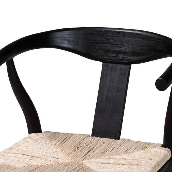 Baxton Studio Bali & Pari Handwoven Natural Dining Chairs with Solid Mahogany Legs Bohemian Coastal Style Black/Natural Brown Mahogany Wood / Banana Rope 21.7W x 23.6D x 29.1H Fika-Black Wood/Abaca White Weaving-DC