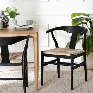 Baxton Studio Bali & Pari Handwoven Natural Dining Chairs with Solid Mahogany Legs Bohemian Coastal Style Black/Natural Brown Mahogany Wood / Banana Rope 21.7W x 23.6D x 29.1H Fika-Black Wood/Abaca White Weaving-DC