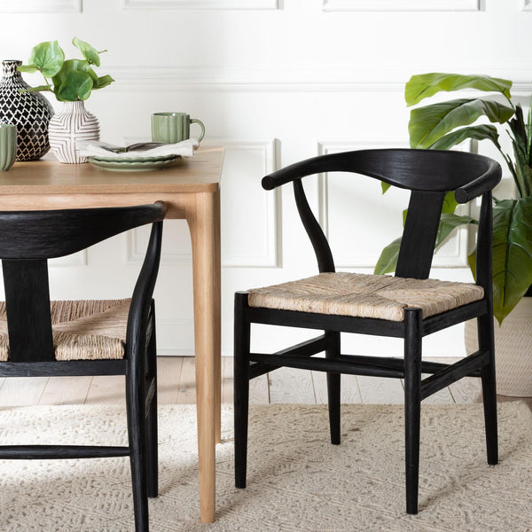 Baxton Studio Bali & Pari Handwoven Natural Dining Chairs with Solid Mahogany Legs Bohemian Coastal Style Black/Natural Brown Mahogany Wood / Banana Rope 21.7W x 23.6D x 29.1H Fika-Black Wood/Abaca White Weaving-DC