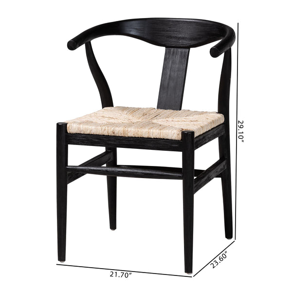 Baxton Studio Bali & Pari Handwoven Natural Dining Chairs with Solid Mahogany Legs Bohemian Coastal Style Black/Natural Brown Mahogany Wood / Banana Rope 21.7W x 23.6D x 29.1H Fika-Black Wood/Abaca White Weaving-DC