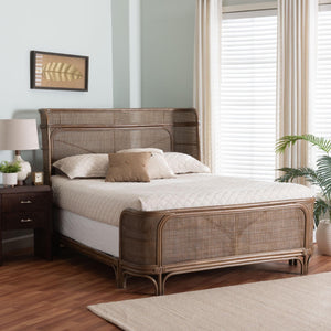 Bali & Pari Fiore Handwoven Rattan Queen Bed Wingback Headboard Bohemian Bedroom