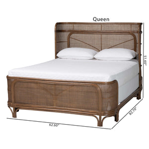 Bali & Pari Fiore Handwoven Rattan Queen Bed Wingback Headboard Bohemian Bedroom