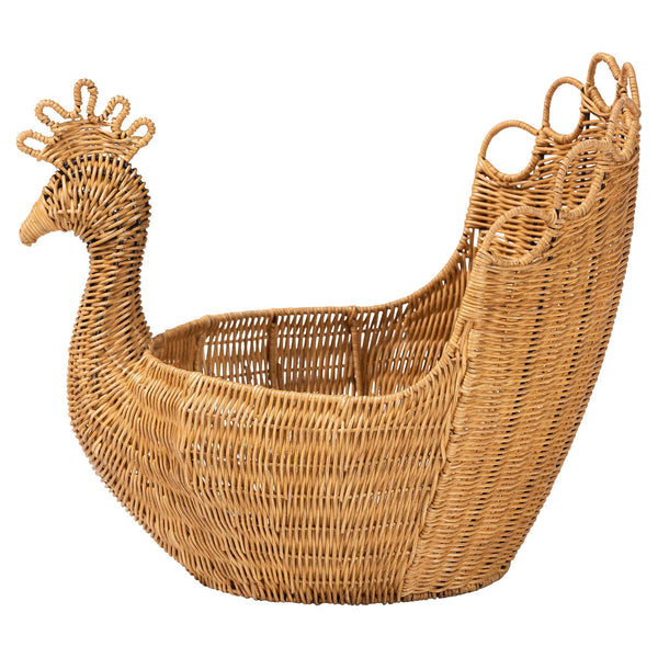 Bali & Pari Florabel Handwoven Rattan Peacock Storage Basket Artisan Boho Decor
