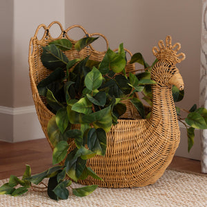 Bali & Pari Florabel Handwoven Rattan Peacock Storage Basket Artisan Boho Decor