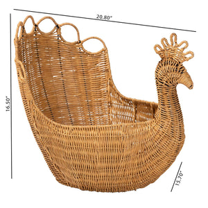 Bali & Pari Florabel Handwoven Rattan Peacock Storage Basket Artisan Boho Decor
