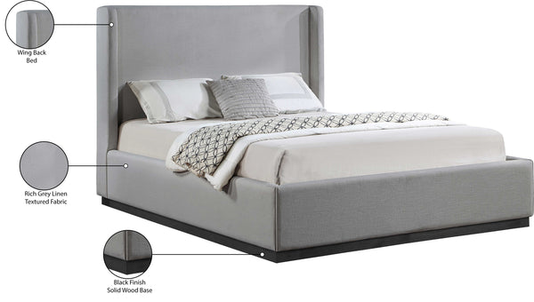 Flynn Grey Linen Textured Fabric Queen Bed FlynnGrey-Q Meridian Furniture