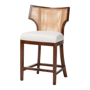 Baxton Studio Bali & Pari Franco Acacia Wood Barstool with Rattan Back and Upholstered Cushion Franco-Light Brown-Rattan/Wood-CS