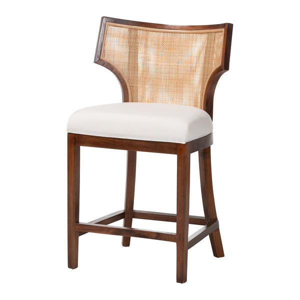 Baxton Studio Bali & Pari Franco Acacia Wood Barstool with Rattan Back and Upholstered Cushion Franco-Light Brown-Rattan/Wood-CS