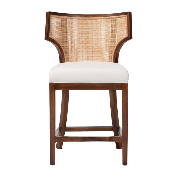 Bali & Pari Franco Acacia Wood Barstool with Rattan Back and Upholstered Cushion