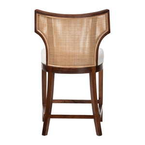 Bali & Pari Franco Acacia Wood Barstool with Rattan Back and Upholstered Cushion