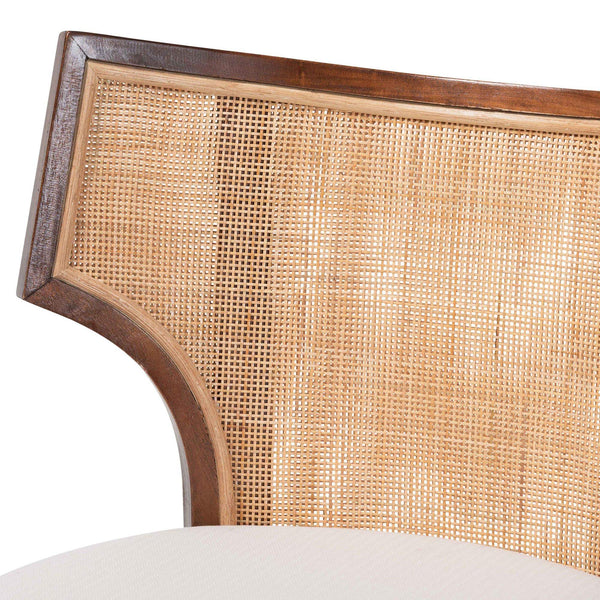 Bali & Pari Franco Acacia Wood Barstool with Rattan Back and Upholstered Cushion