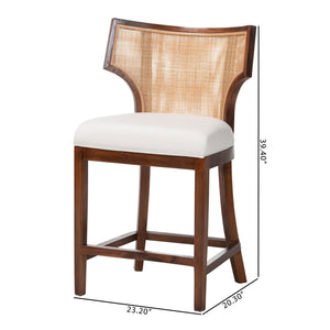 Bali & Pari Franco Acacia Wood Barstool with Rattan Back and Upholstered Cushion
