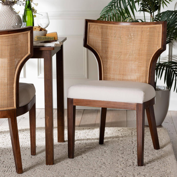 Bali & Pari Franco Acacia Wood Rattan Dining Chair Handcrafted Bohemian Style