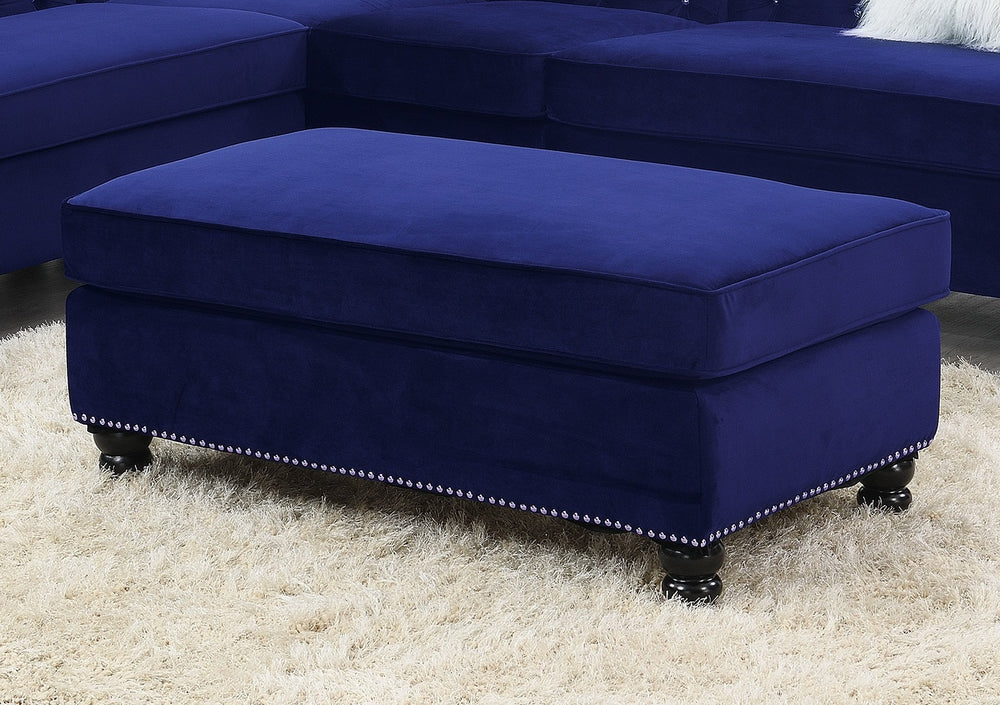 English Elm Living Room Velvet Cocktail Ottoman with Nailhead Trim Diamond Stitch Wooden Base HSESF00F6436