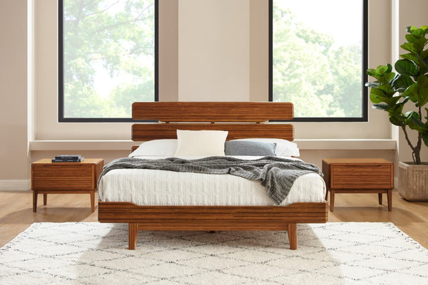 Greenington Currant Queen Platform Bed Solid Bamboo Wide Slat Headboard Scandinavian Modern Frame Amber G0026AM
