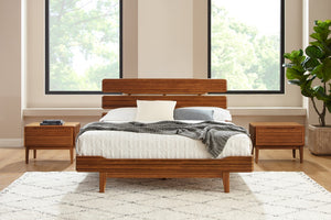 Greenington Currant Eastern King Platform Bed Solid Bamboo Scandinavian Minimalist Frame with Slat Headboard Amber G0027AM