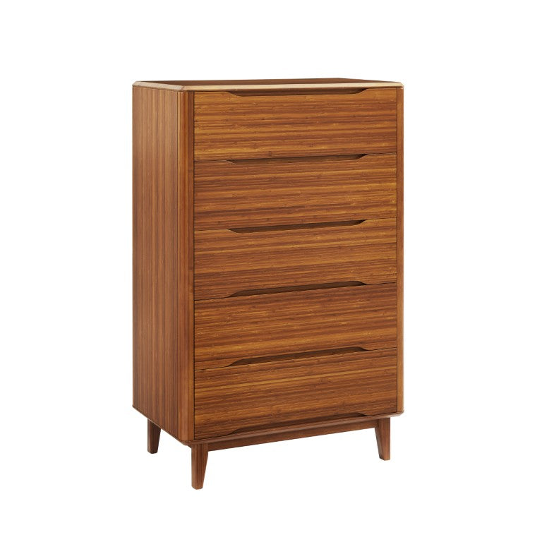 Greenington Currant Five Drawer Solid Bamboo Tall Chest Scandinavian Minimalist Bedroom Storage Amber G0029AM