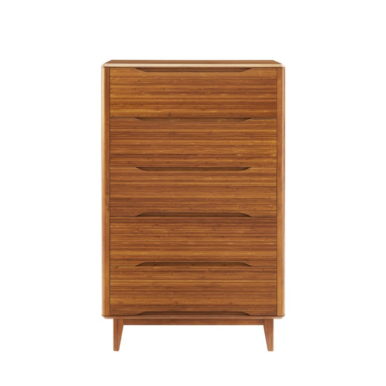 Greenington Currant Five Drawer Solid Bamboo Tall Chest Scandinavian Minimalist Bedroom Storage Amber G0029AM