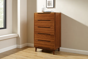 Greenington Currant Five Drawer Solid Bamboo Tall Chest Scandinavian Minimalist Bedroom Storage Amber G0029AM