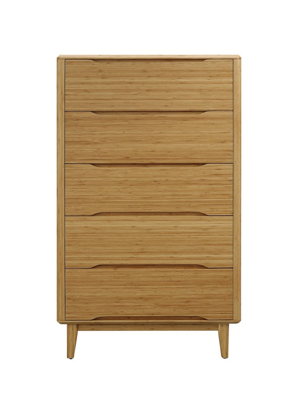 Greenington Currant Solid Bamboo Five Drawer High Chest Eco Friendly Mid Century Bedroom Storage Caramelized G0029CA