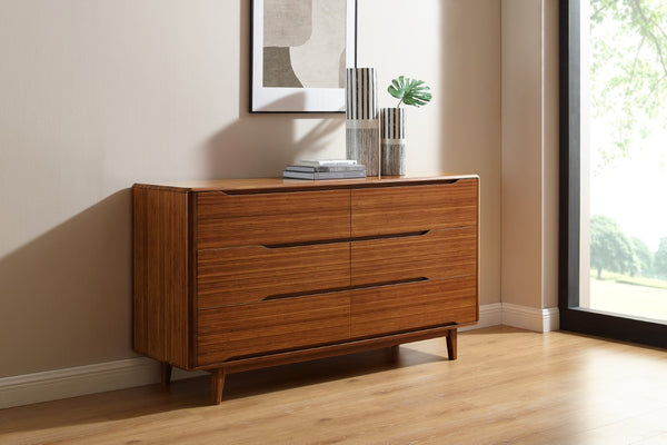 Greenington Currant Six Drawer Double Dresser Solid Bamboo Scandinavian Modern Bedroom Storage Amber G0030AM