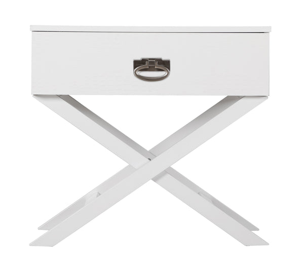 English Elm Elegant Croc-Textured Nightstand with Drawer for Space-Saving Storage, Modern Particleboard Design, 25"H x 27"W x 16"D White 20 L x 16 W x 36 H B078107820