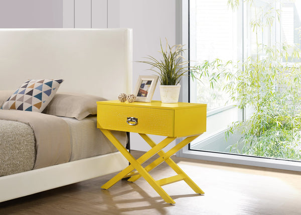 English Elm Stylish Yellow Accent Nightstand with Textured Drawer, Compact 25"H x27"W x16"D, Bright Finish, Quick Assembly B078107821