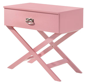English Elm Charming Croc-Textured Nightstand with Spacious Drawer, Contemporary Particle Board Build, 25"H x 27"W x 16"D Pink 20 L x 16 W x 36 H B078107822