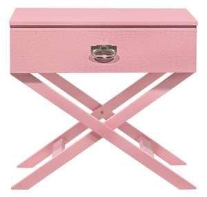 English Elm Charming Croc-Textured Nightstand with Spacious Drawer, Contemporary Particle Board Build, 25"H x 27"W x 16"D Pink 20 L x 16 W x 36 H B078107822