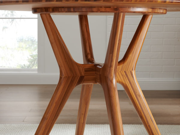Greenington Sitka Solid Moso Bamboo Round Dining Table Mid-century Danish Style Seats Four Amber G0097AM