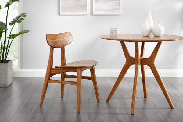 Greenington Sitka Solid Moso Bamboo Round Dining Table Mid-century Danish Style Seats Four Amber G0097AM