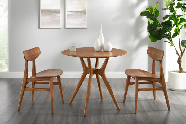 Greenington Sitka Solid Moso Bamboo Round Dining Table Mid-century Danish Style Seats Four Amber G0097AM