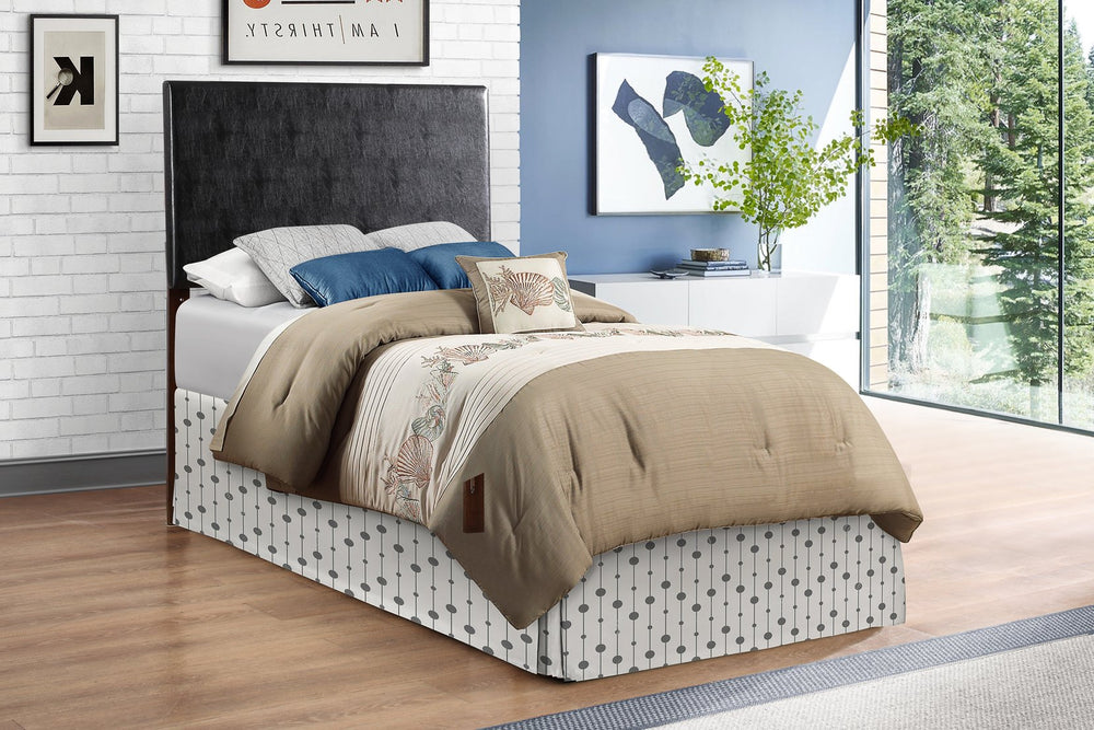 English Elm Nova Faux Leather Panel Headboard Sleek Upholstered Twin Bed Frame for Modern Bedroom Black B078112018