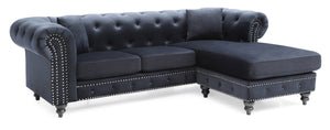 English Elm Nola Velvet Tufted Sofa Chaise with Nailhead Trim, Pocketed Coil Cushions and Turned Wood Legs Black 14 L x 27 W x 72 H B078S00010