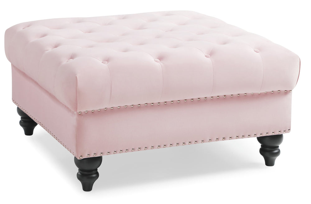 English Elm Charming Pink Velvet Ottoman, 19"H x 35"W x 35"D, Durable Two-Seater Accent Seat for Stylish Living Spaces B078107875