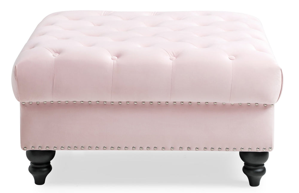 English Elm Charming Pink Velvet Ottoman, 19"H x 35"W x 35"D, Durable Two-Seater Accent Seat for Stylish Living Spaces B078107875