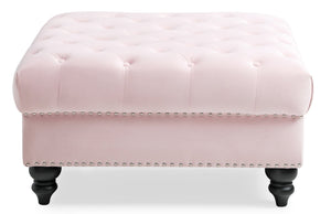 English Elm Charming Pink Velvet Ottoman, 19"H x 35"W x 35"D, Durable Two-Seater Accent Seat for Stylish Living Spaces B078107875