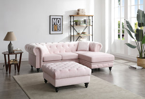 English Elm Glory Velvet Tufted Chaise Sectional Sofa with Nailhead Trim, Pocketed Coil Cushions & Wood Frame Pink 15 L x 32 W x 55 H B078S00011