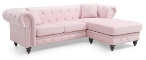 English Elm Glory Velvet Tufted Chaise Sectional Sofa with Nailhead Trim, Pocketed Coil Cushions & Wood Frame Pink 15 L x 32 W x 55 H B078S00011