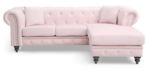 English Elm Glory Velvet Tufted Chaise Sectional Sofa with Nailhead Trim, Pocketed Coil Cushions & Wood Frame Pink 15 L x 32 W x 55 H B078S00011